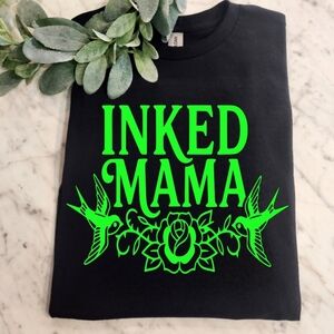 Inked mama shirt mom tatted tattoo popular cute trending Black And Lime Green